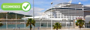 Map Barcelona port with cruise ship terminals on Moll Adossat pier and shuttle bus