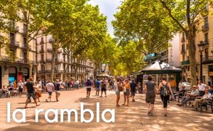 Profile La Rambla street in Barcelona. La Rambla street is most famous street in Barcelona and also called Las Ramblas