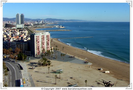 View of beaches in Barcelona from cable car