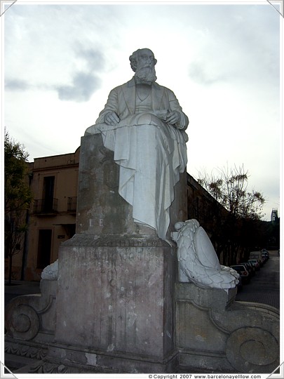Stattue of Gaudi's patron Eusebi Guell in plaza of Colonia Guell