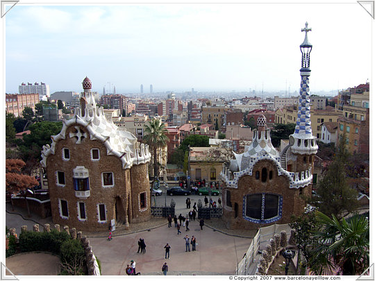 Fairytale Gaudi contructions at entrance of Park Guell