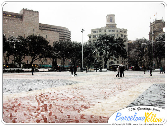 Barcelona snow on Plaza Catalunya