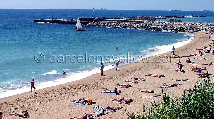 Nudist beach area on Mar Bella Beach Barcelona