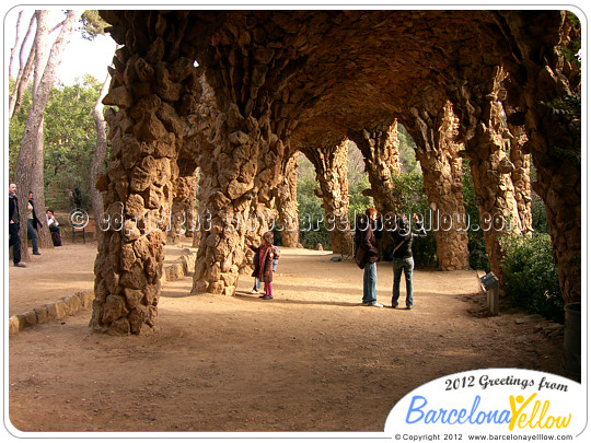 Colonnaded footpath Parc Guell Barcelona