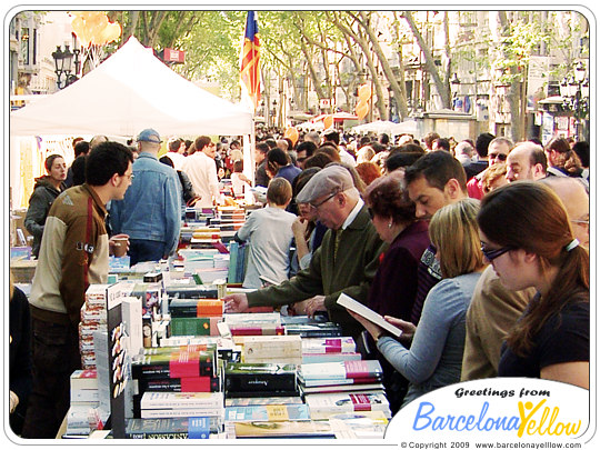 Sant Jordi's day book stalls on La Rambla